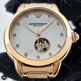 Buy Shop Emporio Armani Mia Meccanico Mother of Pearl Dial Rose Gold Steel Strap Watch for Women - AR60072 USA Online