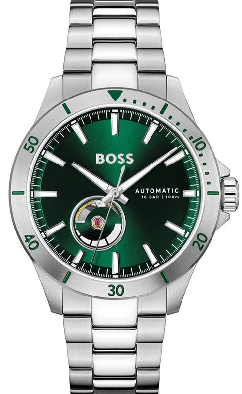 Buy Shop Hugo Boss Troper Automatic Chronograph Green Dial Silver Steel Strap Watch for Men - 1514200 USA Online