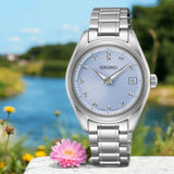 Seiko Diamond Blue Dial Silver Steel Strap Watch for Women - SUR581P1