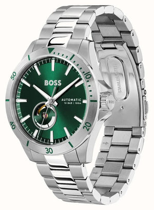 Buy Shop Hugo Boss Troper Automatic Chronograph Green Dial Silver Steel Strap Watch for Men - 1514200 USA Online