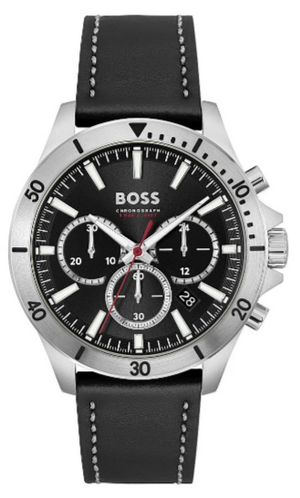 Buy Shop Hugo Boss Troper Chronograph Black Dial Black Leather Strap Watch for Men - 1514055 USA Online