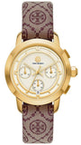 Buy Shop Tory Burch The Tory Chronograph White Dial Maroon Jacquard Strap Watch for Women - TBW1051 USA Online