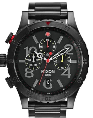 Nixon 48-20 Chrono Black Dial Black Steel Strap Watch for Men - A486-1320
