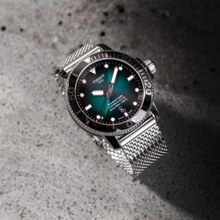 Buy Shop Tissot Seastar 1000 Powermatic 80 Automatic Green Dial Silver Mesh Strap Watch for Men - T120.407.11.091.00 USA Online