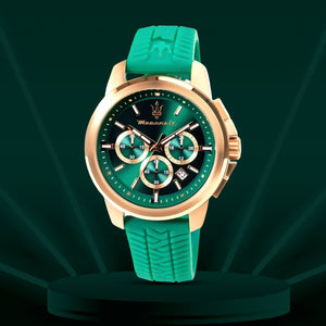 Buy Shop Maserati Successo Chronograph Green Dial Green Silicone Strap Watch for Men - R8871621038 USA Online