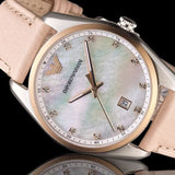 Buy Shop Emporio Armani Tazio Mother of Pearl Dial Pink Leather Strap Watch for Women - AR6133 USA Online