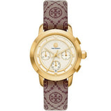 Buy Shop Tory Burch The Tory Chronograph White Dial Maroon Jacquard Strap Watch for Women - TBW1051 USA Online