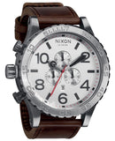 Nixon 51-30 Chronograph Silver Dial Brown Leather Strap Watch for Men - A124-1113
