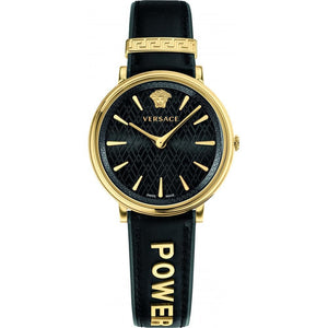 Versace V Circulus Quartz Black Dial Black Leather Strap Watch for Women - VBP12017