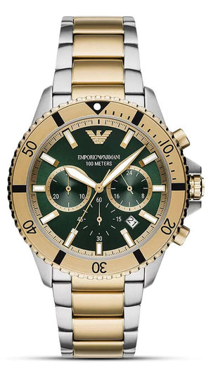 Buy Shop Emporio Armani Sea Explorer Chronograph Green Dial Two Tone Steel Strap Watch for Men - AR11586 USA Online