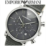 Buy Shop Emporio Armani Luigi Chronograph Quartz Grey Dial Grey Leather Strap Watch For Men - AR1735 USA Online