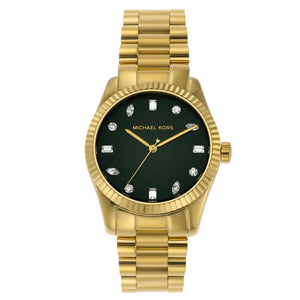 Buy Shop Michael Kors Lexington Three Hand Green Dial Gold Steel Strap Watch For Women - MK7449 USA Online