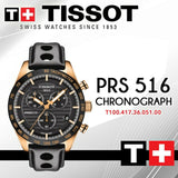 Buy Shop Tissot PRS 516 Chronograph Black Dial Black Leather Strap Watch For Men - T100.417.36.051.00 USA Online