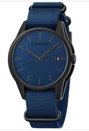 Buy Shop Calvin Klein Tone Blue Dial Blue NATO Strap Watch for Men - K7K514VN USA Online