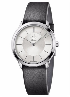 Buy Shop Calvin Klein Minimal Silver Dial Black Leather Strap Watch for Women - K3M221C6 USA Online