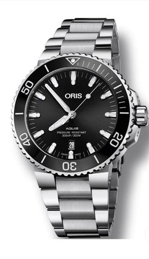 Buy Shop Oris Aquis Date Black Dial Silver Steel Strap Watch for Men - 0173377304134-0782405PEB USA Online