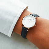 Buy Shop Daniel Wellington Classic Petite Sheffield White Dial Black Leather Strap Watch For Women - DW00100230 USA Online