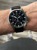 Buy Shop IWC Pilot's Watch Chronograph Black Dial Black Leather Strap Watch for Men - IW377709 USA Online