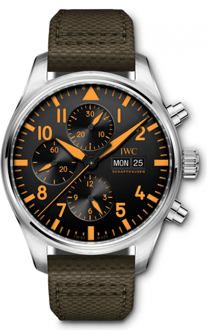 Buy Shop IWC Pilot's Watch Chronograph Black Dial Olive Green Calfskin Strap Watch for Men - IW377730 USA Online