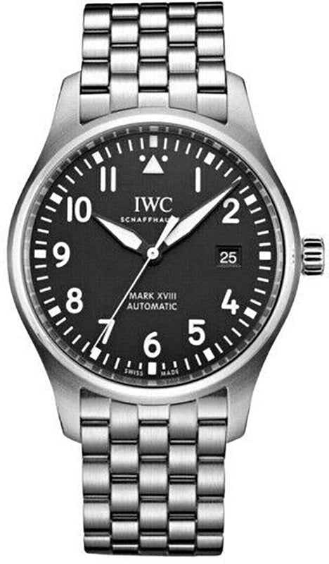 Buy Shop IWC Pilot’s Watch Mark XVIII Black Dial Silver Steel Strap Watch for Men - IW327015 USA Online