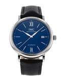 Buy Shop IWC Portofino '150 Years Edition' Automatic Blue Dial Black Leather Strap Watch for Men - IW356518 USA Online