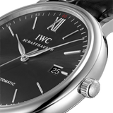 IWC Portofino Automatic Black Dial Black Leather Strap Watch for Men - IW356502