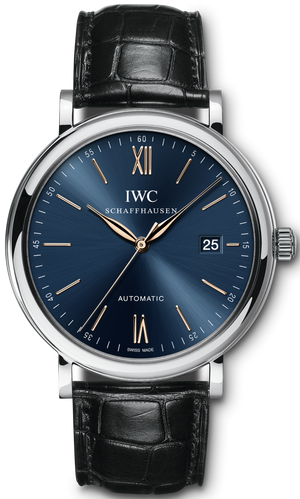 Buy Shop IWC Portofino Automatic Blue Dial Black Leather Strap Watch for Men - IW356523 USA Online