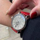 Buy Shop IWC Portofino Automatic Diamonds Silver Dial Red Leather Strap Watch for Women - IW357408 USA Online