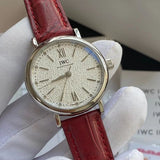Buy Shop IWC Portofino Automatic Diamonds Silver Dial Red Leather Strap Watch for Women - IW357408 USA Online