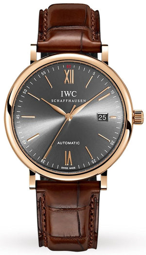 Buy Shop IWC Portofino Automatic Grey Dial Brown Leather Strap Watch for Men - IW356511 USA Online