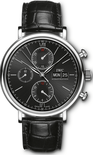 Buy Shop IWC Portofino Chronograph Black Dial Black Leather Strap Watch for Men - IW391008 USA Online