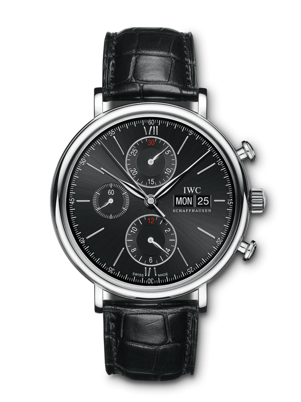 Buy Shop IWC Portofino Chronograph Black Dial Black Leather Strap Watch for Men - IW391029 USA Online