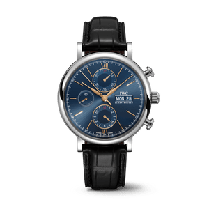 Buy Shop IWC Portofino Chronograph Blue Dial Black Leather Strap Watch for Men - IW391036 USA Online