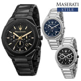 Buy Shop Maserati Stile Chronograph Black Dial Silver Steel Strap Watch For Men - R8873642004 USA Online