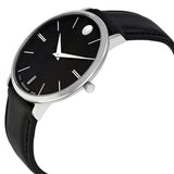 Movado Ultra Slim Black Dial Black Leather Strap Watch For Men - 0607086