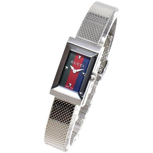 Buy Shop Gucci G Frame Quartz Diamonds Green & Red Mother of Pearl Dial Silver Mesh Bracelet Watch For Women - YA147510 USA Online