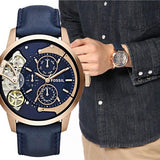 Fossil Townsman Twist Skeleton Blue Dial Blue Leather Strap Watch for Men -  ME1138