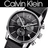 Calvin Klein City Chronograph Black Dial Black Leather Strap Watch for Men - K2G271C3