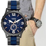 Buy Shop Fossil Nate Chronograph Blue Dial Two Tone Steel Strap Watch for Men - JR1494 USA Online