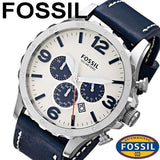 Buy Shop Fossil Nate Chronograph White Dial Blue Leather Strap Watch for Men - JR1480 USA Online