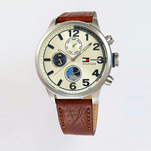 Buy Shop Tommy Hilfiger Jackson Multi-Function Silver Dial Brown Leather Strap Watch for Men - 1791239 USA Online