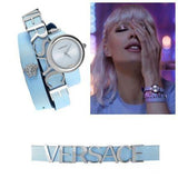 Buy Shop Versace V Flare Silver Dial Blue Leather Strap Watch for Women - VEBN00118 USA Online