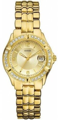 Buy Shop Guess Dazzling Diamonds Gold Dial Gold Steel Strap Watch for Women - W85110L1 USA Online
