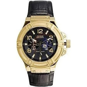 Buy Shop Guess Rigor Analog Black Dial Black Leather Strap Watch For Men - W0040G4 USA Online