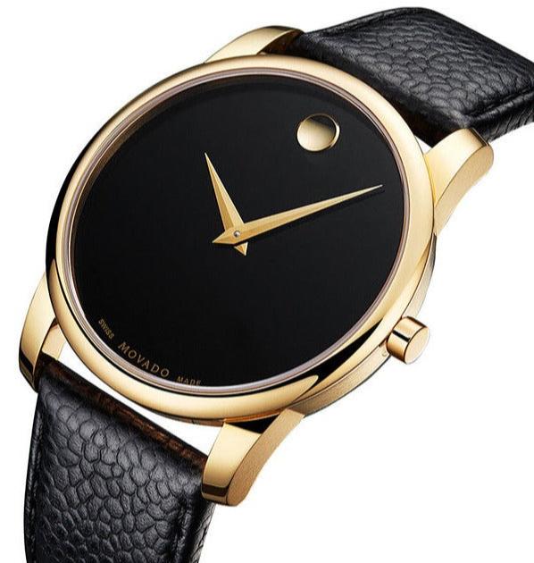 Buy Shop Movado Museum Black Dial Black Leather Strap Watch For Men - 0607014 USA Online