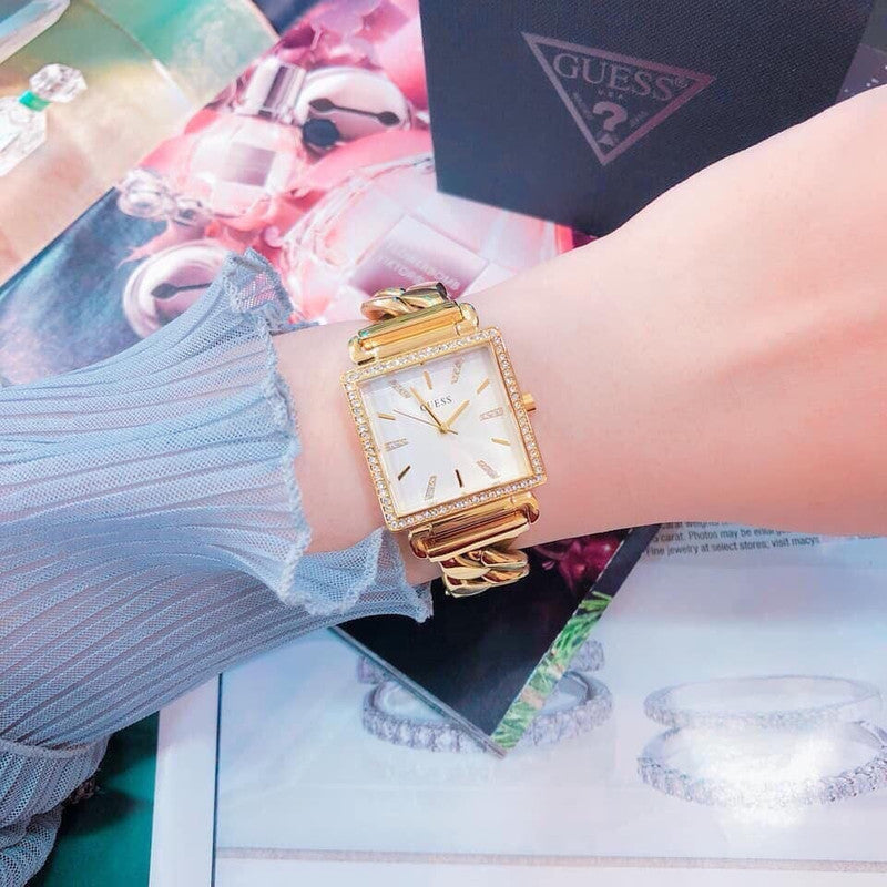 Buy Shop Guess Vanity Diamonds Silver Dial Gold Steel Strap Watch for Women - W1030L2 USA Online