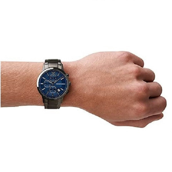 Buy Shop Emporio Armani Renato Chronograph Quartz Blue Dial Black Steel Strap Watch For Men - AR11215 USA Online