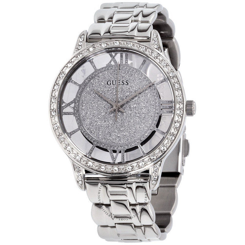 Buy Shop Guess Ethereal Diamonds Silver Dial Silver Steel Strap Watch for Women - W1013L1 USA Online