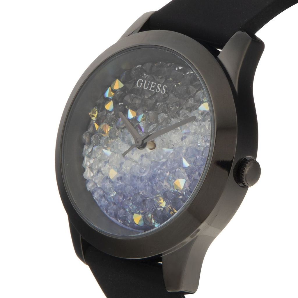 Buy Shop Guess Crush Crystals Silver Dial Black Rubber Strap Watch for Women - W1223L4 USA Online
