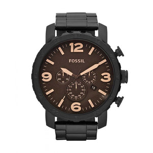 Buy Shop Fossil Nate Chrongraph Ion Plated Black Dial Black Steel Strap Watch for Men - JR1356 USA Online